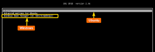 Dual boot startup screen