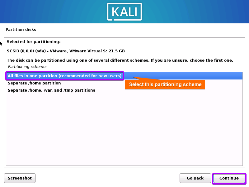 Select partitioning scheme.
