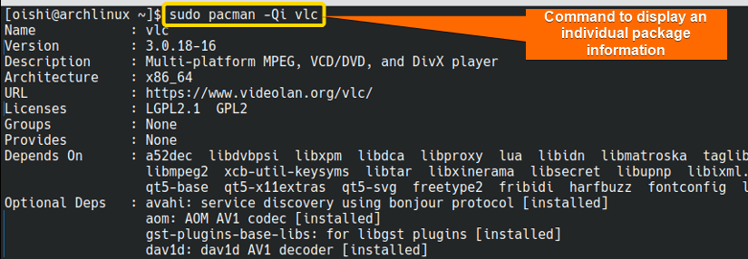 Display package Information with pacman