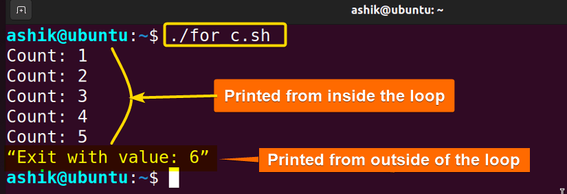 Executing for_c.sh script