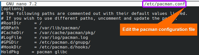 Showing the configuration file