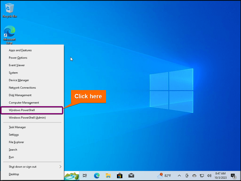 Opening windows powershell terminal