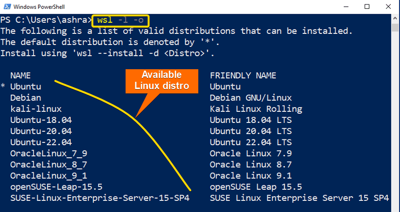 Available Linux distribution on WSL