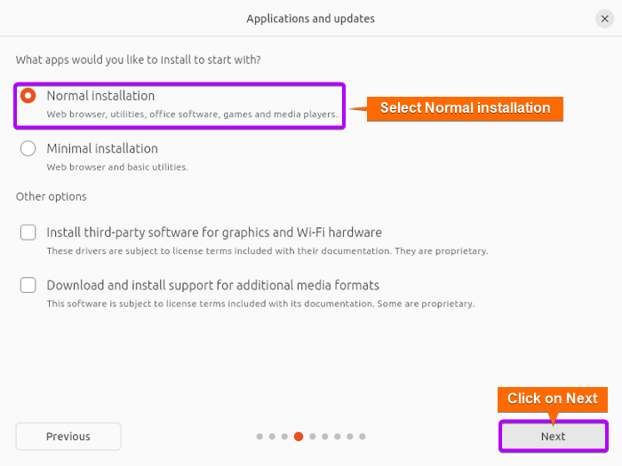 select normal installation