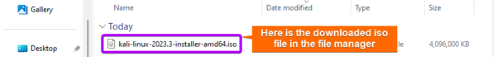 Downloaded iso image file in file manager.