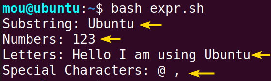 checking string contents using expr command