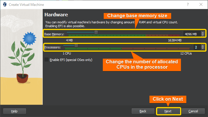 allocate ram and cpu cores to VM