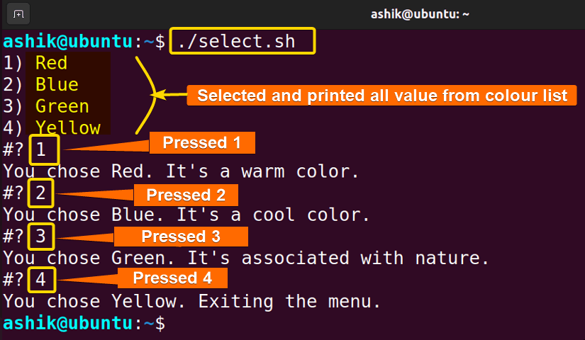 Executing select.sh script