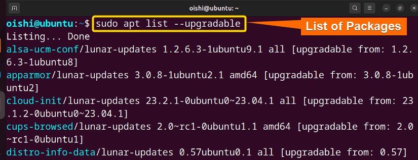 Upgradable list with apt package manager