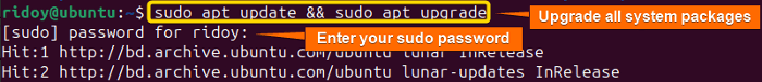 update and upgrade all pre installed app packages in ubuntu