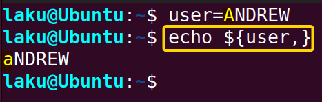 Lowercasing parameter expansion using parameter expansion in Bash
