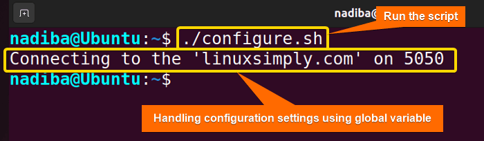 Output of handling configuration settings using global variable