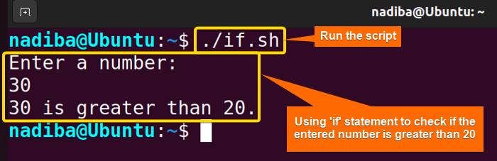 Using if conditional statement to check if the entered number is greater than 20