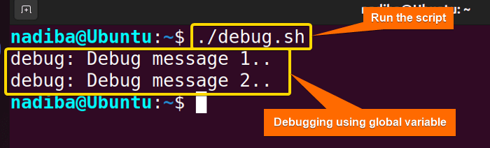Output of debugging using global variable