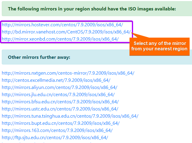 select centos mirror