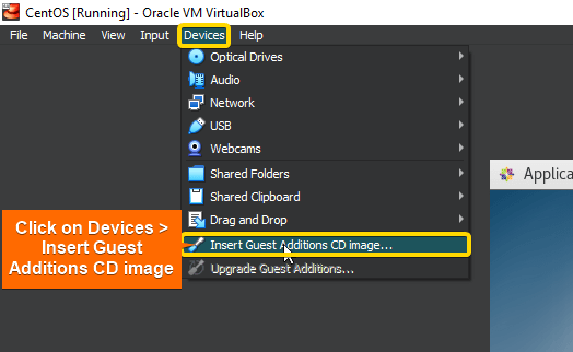 insert guest additions cd image on virtualbox centos vm