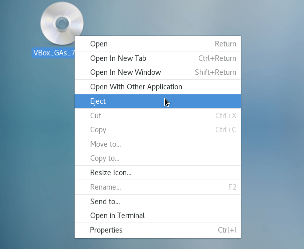 eject virtualbox guest additions cd from centos vm