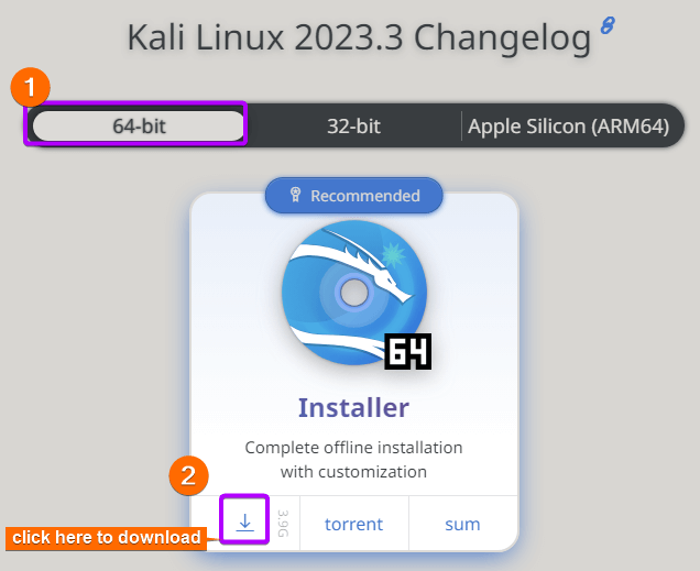 Download the iso file of kali linux