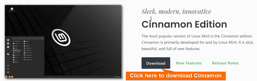 Linux mint cinnamon edition ISO download page