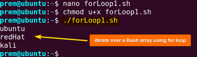bash iterate array using for loop