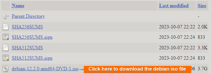 Download the debian iso file