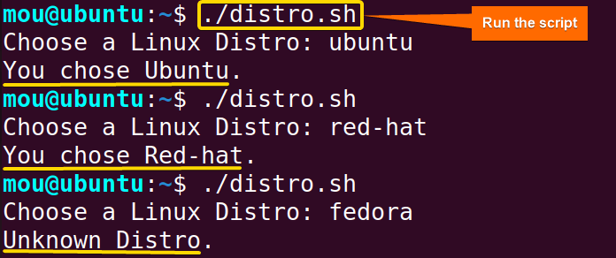 choosing Linux distribution using case statement