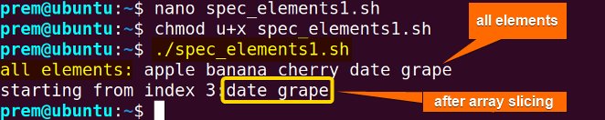 print 2 specific items of a bash array