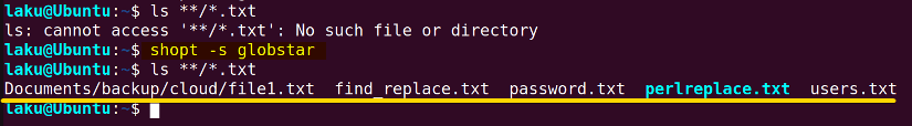 Recursive globbing after enabling globstar