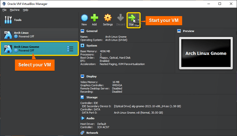 start your new vm