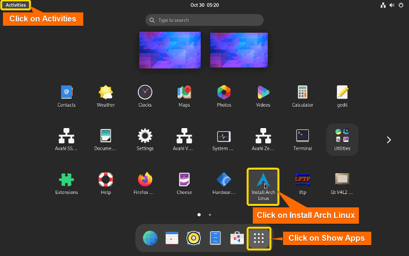 select and click on "Install Arch Linux"