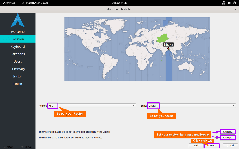 set your timezone and locale
