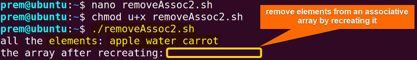 recreating bash associative array to remove elements