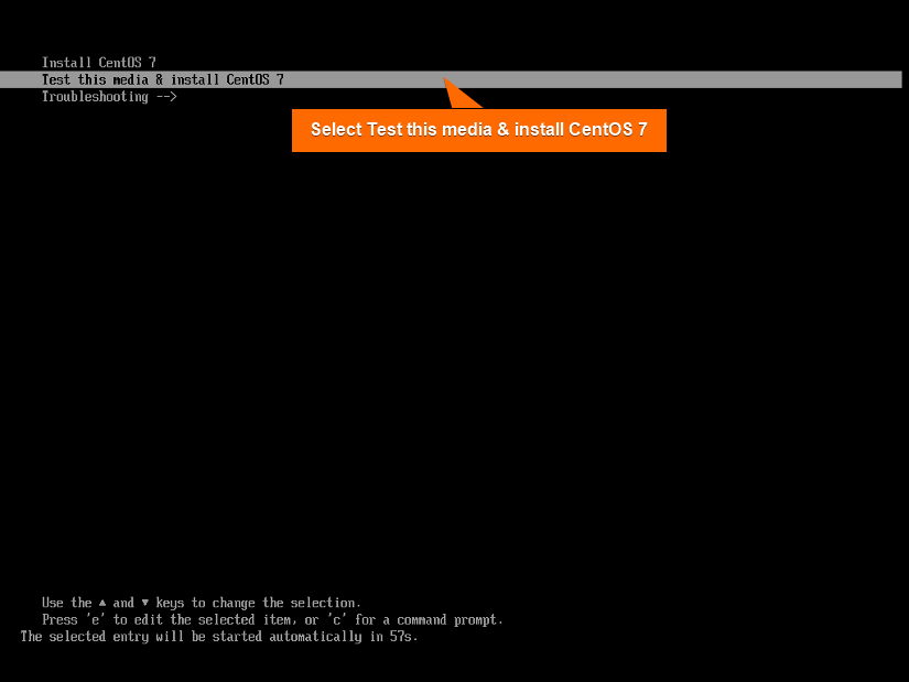 select test this media and install centos 7