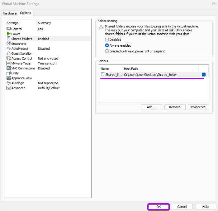 Shows the added folder directory 