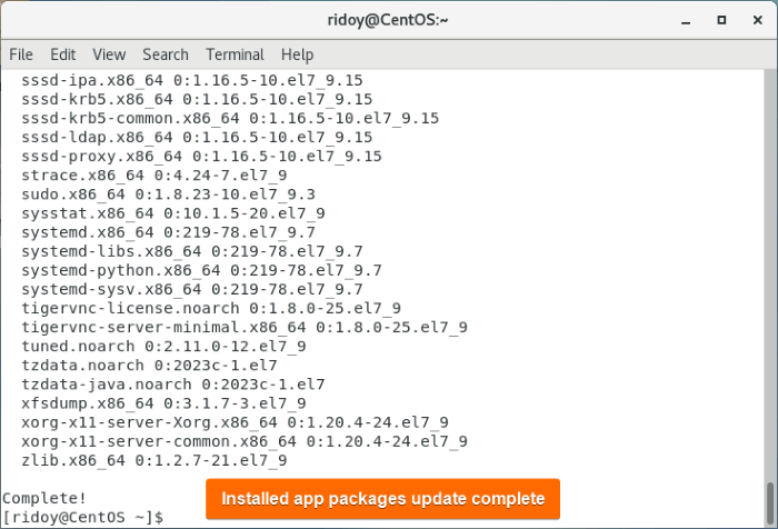 app packages update complete