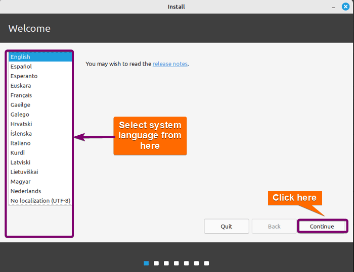 Selecting system language English