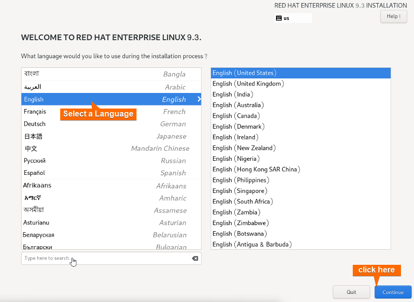 select language