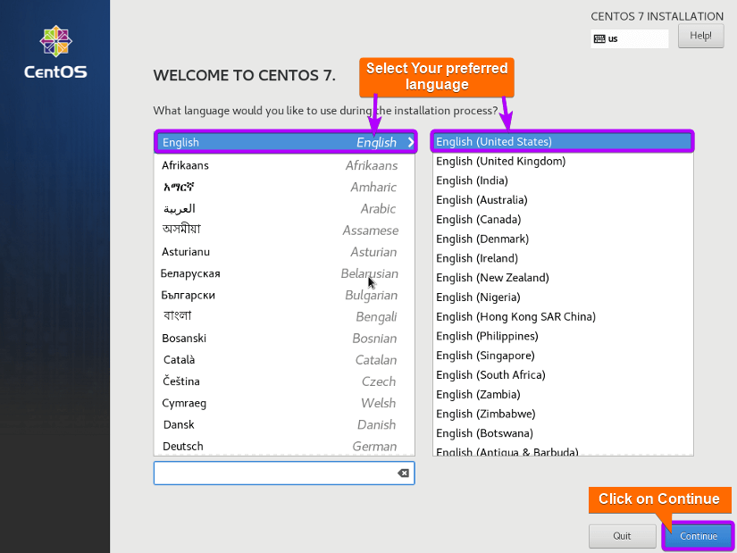 select lyour preferred language and click on continue.