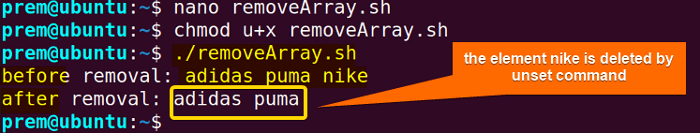 remove bash index array elements