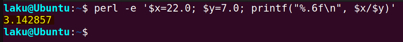 Perl command for division in Bash
