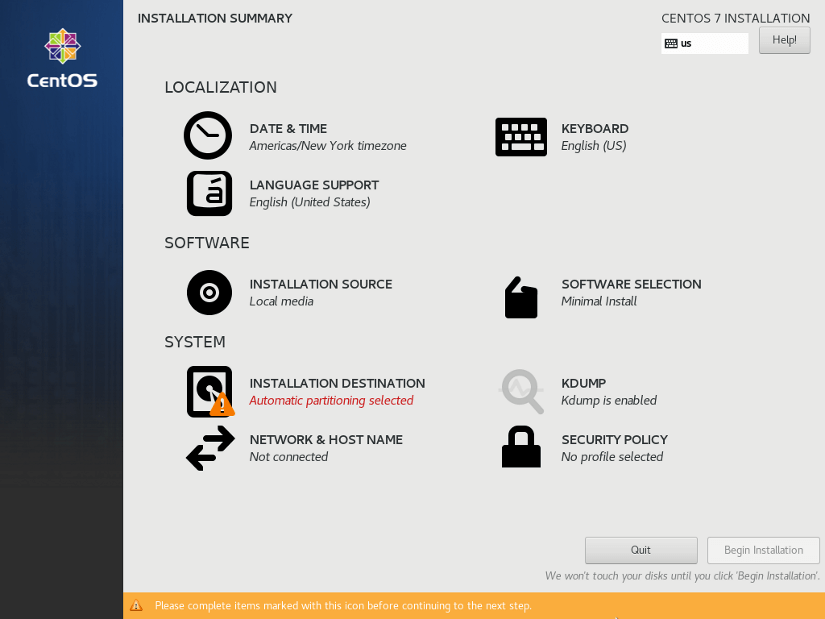 centos installer UI