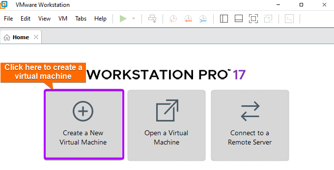 Open VMware and click on create a virtual machine