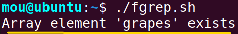 checking if an element exists in bash array using fgrep command