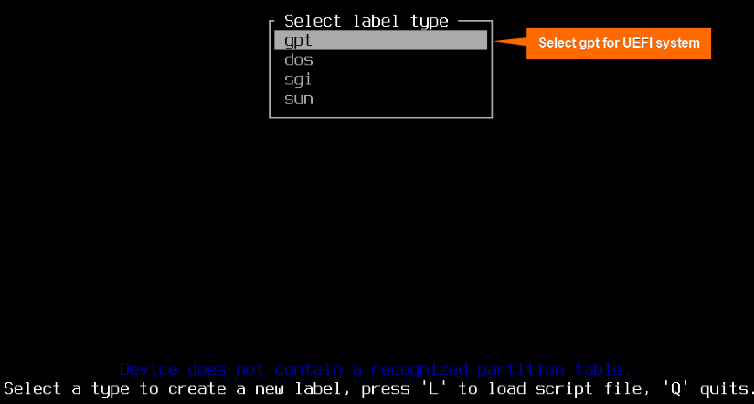 select gpt storage label type