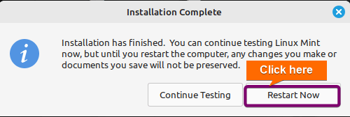 Clicking on "Restart Now"