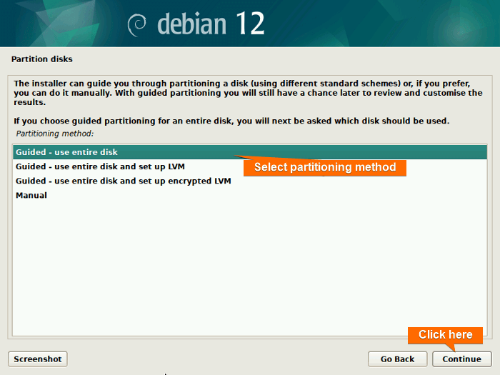 Select the partitioning method