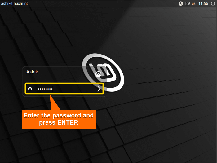 Logging in to Linux Mint by entering password
