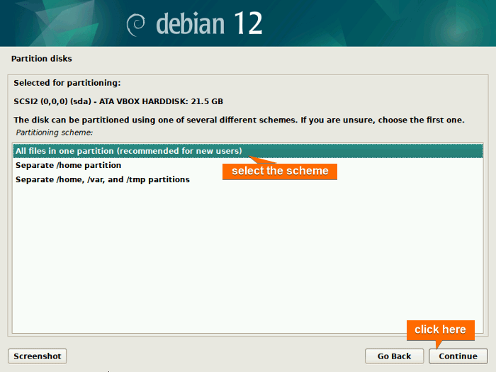 select the partitioning scheme
