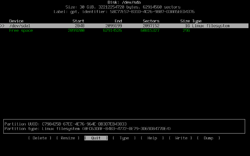 boot partition created
