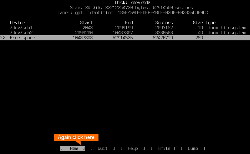 Click on "New" to create the third partition.